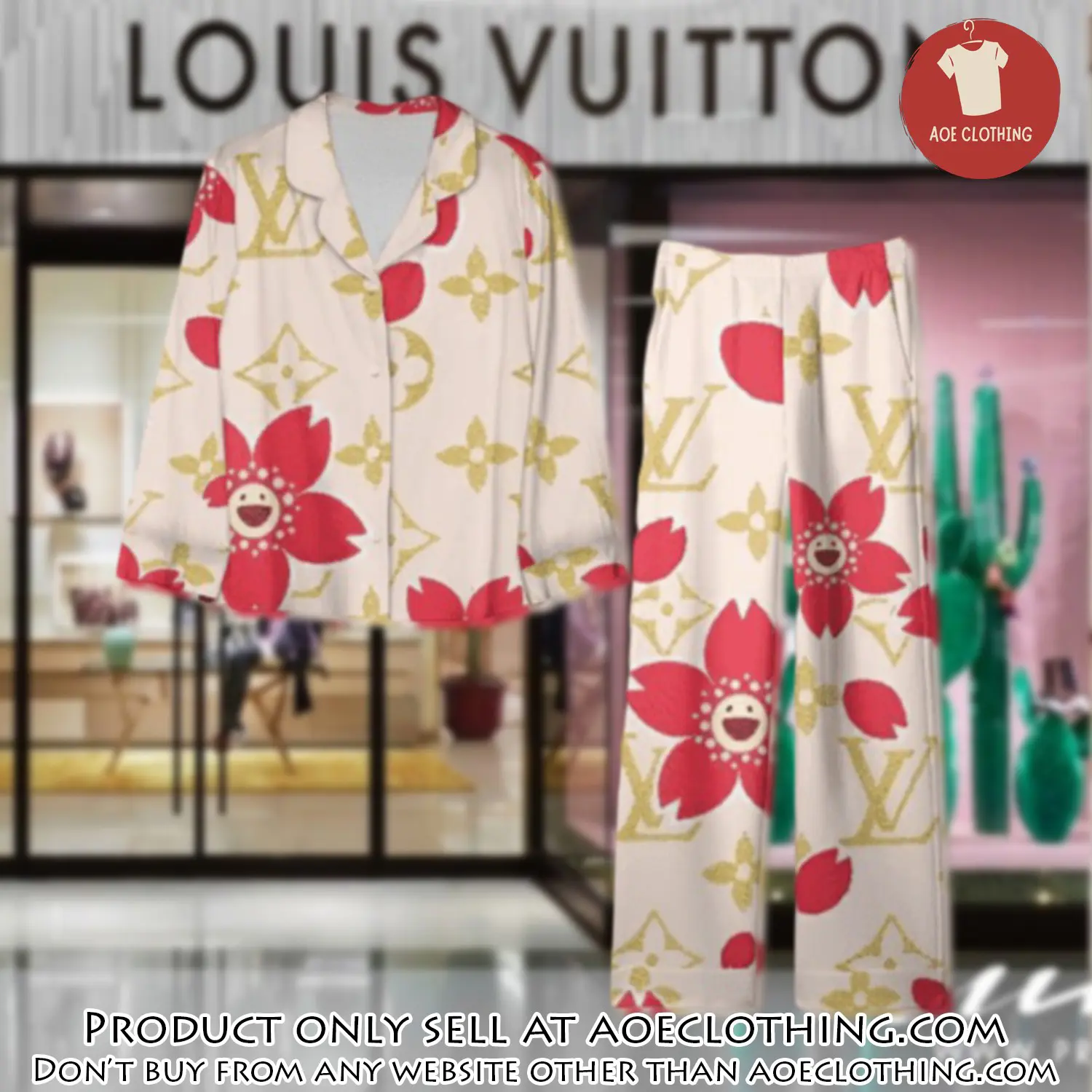 Trending luxury lv satin pajama set pjs1091 aoe2551742